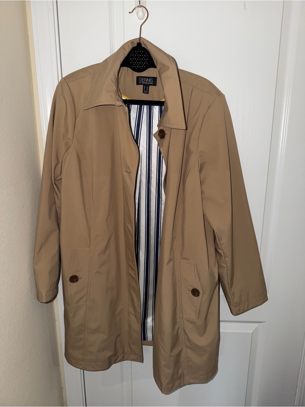 dennis basso Tan Beige Trench Coat with Striped Lining